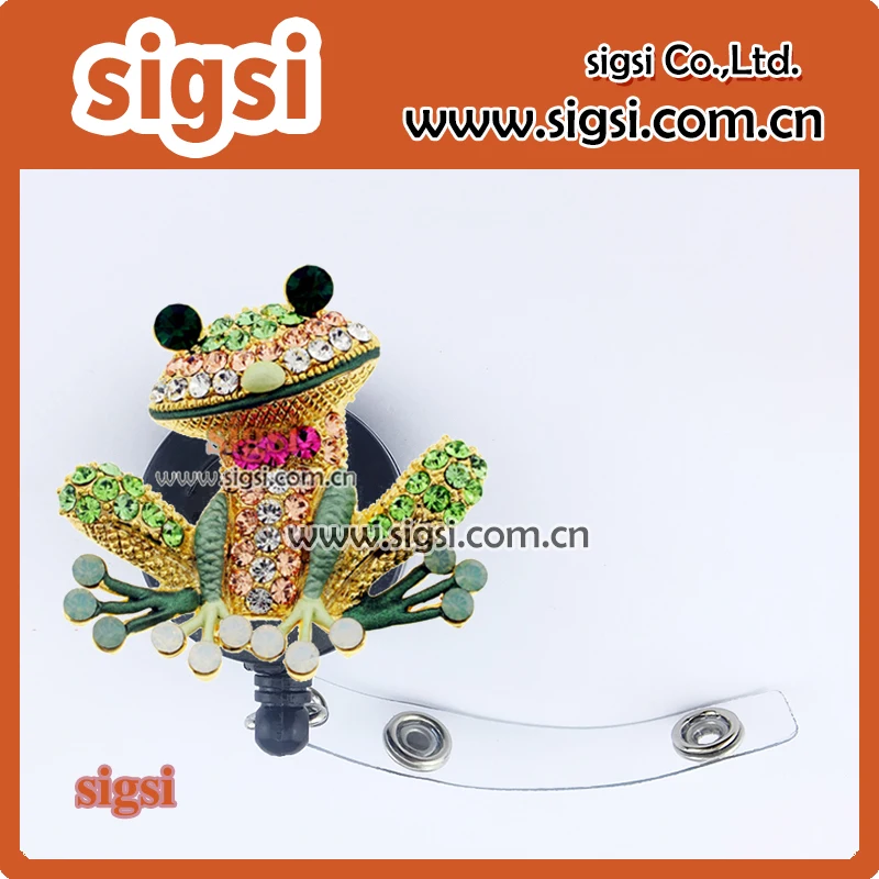 

100pcs Fashion Rhinestone Gold tone frog Retractable animal ID bagde reel/id badge holder