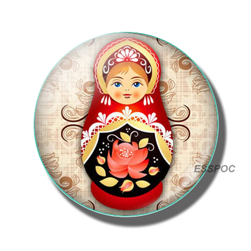 5PCS/SET Russian Doll Glass Dome Cabochon 25MM Jewelry Matryoshka Sleeve Dolls Cartoon Making Pendant Women Kids Gifts