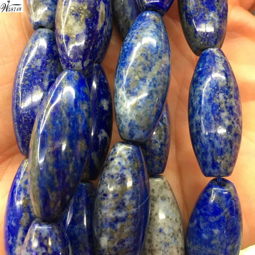 Beautiful jewelry  12x30mm Natural Lapis Lazuli Rice Spacers Women Men Loose Beads PG8658