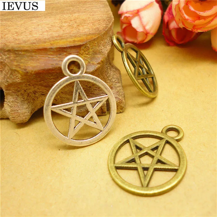 Hot selling 6 Pieces/Lot 25mm*20mm pentagram charms bronze plated five-pointed star charm for jewelry making