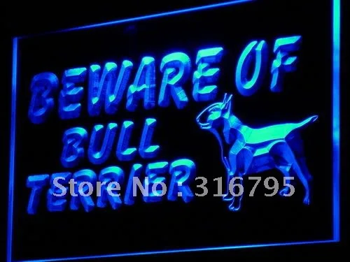 i836 Beware of Bull Terrier Dog Decor NEW Light Signs On/Off Switch 20+ Colors 5 Sizes