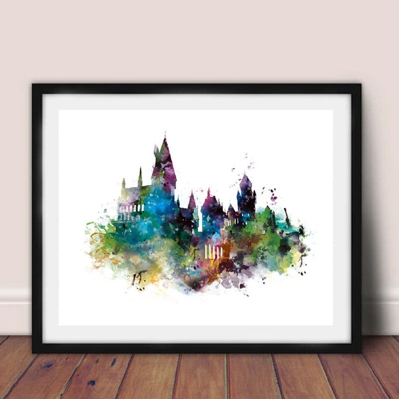 Watercolor Castle Art Canvas Painting Wall Picture , Harry Canvas Prints Watercolor Castle Poster Kids Room Decor