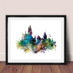 Watercolor Castle Art Canvas Painting Wall Picture , Harry Canvas Prints Watercolor Castle Poster Kids Room Decor