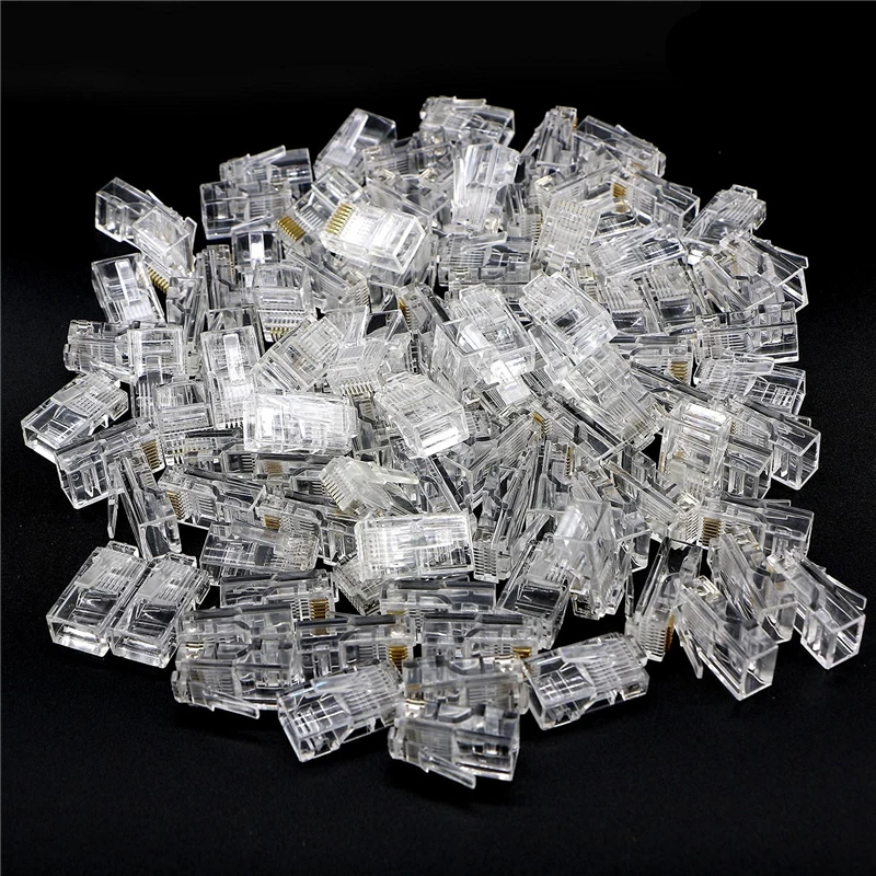 100pcs Crystal 8Pin RJ45 Modular Plug Rj-45 Network Cable Connector Adapter for Cat5 Cat5e Cat6 Rj 45 Ethernet Cable Plugs Heads