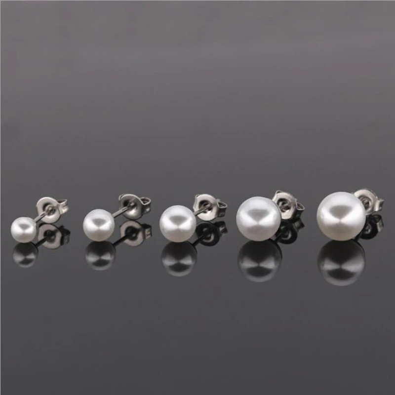 

Stainless Steel With Nature Pearls 4MM 5MM 6MM 7MM 8MM Stud Earrings For Women Never Fade And Allergy