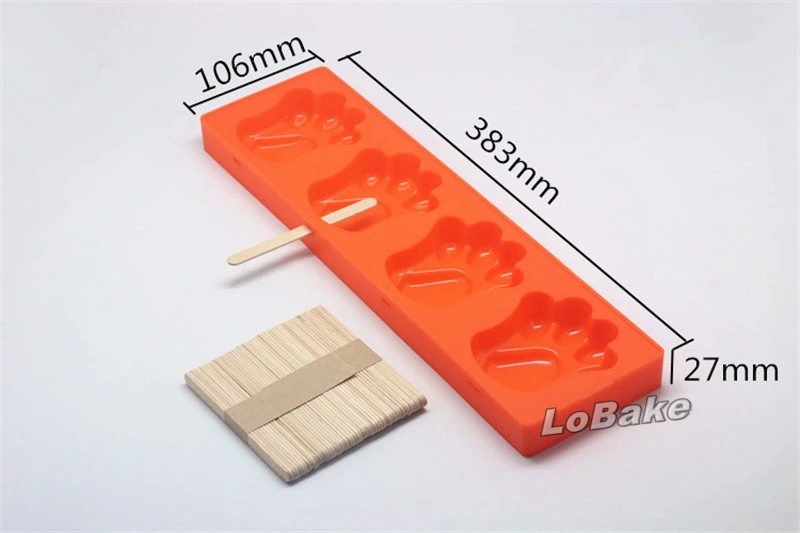 Newest big size 4 cavities bear claw shape silicone popsicle mold ice cream candy fondant mould for DIY homemade-popsicle-molds