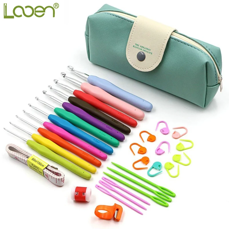 Looen 30 pcs Crochet Hooks Yarn Knitting Needles Sewing Tools Set 11 Crochet Hooks 2~ 8 mm with Comfort Soft Rubber Grip