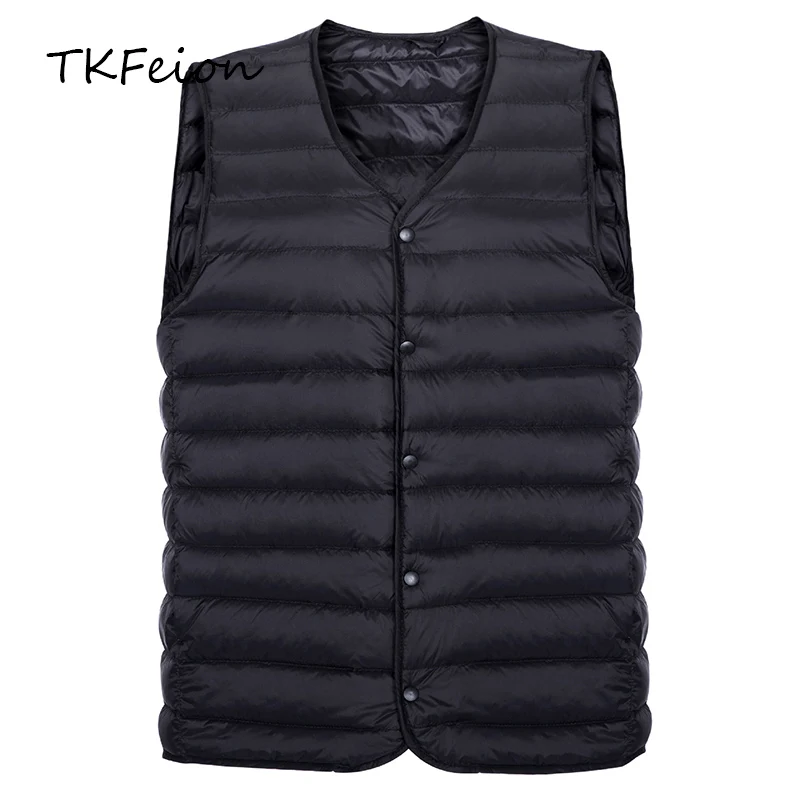 2018 Mens Vest Jackets Light Thin Style Navy,Wine Red,Black,Grey Autumn Winter Warm Coat V-neck Sleeveless Male Duck Down Coats