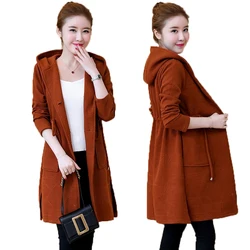 Women Large Size Spring Autumn Knit Cardigan Women Korean Version Of The Long Hooded Knit Cardigan Women Slim Wild Sweater L-5