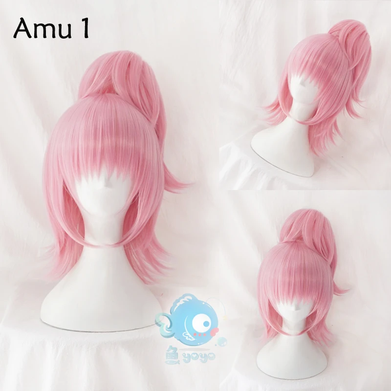 Amu Hinamori Cosplay Wig Shugo Chara ! Doki Party Miki Suu Ran Anime Pink Synthetic Hair for Adult + Wig Cap