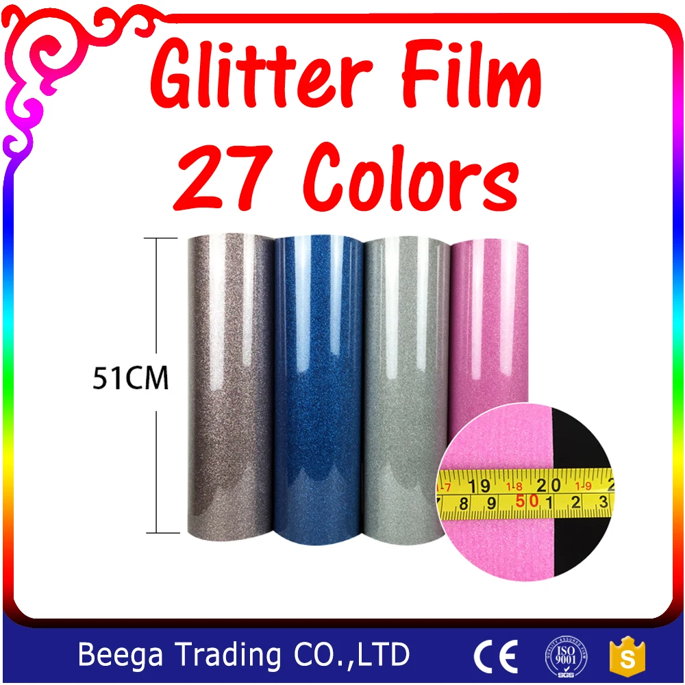 New One Roll 25M Length Glitter Transfer Vinyl Film Heat Press Cutting Plotter DIY Shirt 40 Colors For Choosing