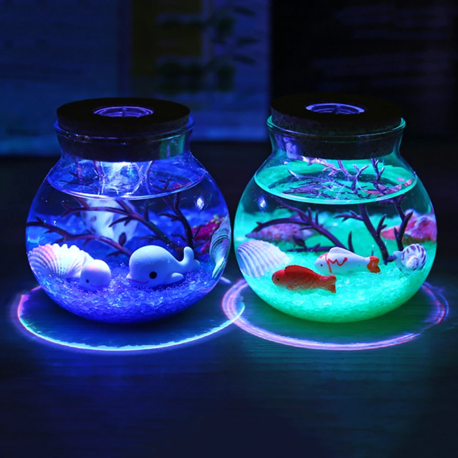 BEIAIDI RGB Wish Bottle LED Night Lamp With Remote Sea Fish Dolphin Stone Ocean DIY Bottle Night Lamps Christmas Gift For Kids