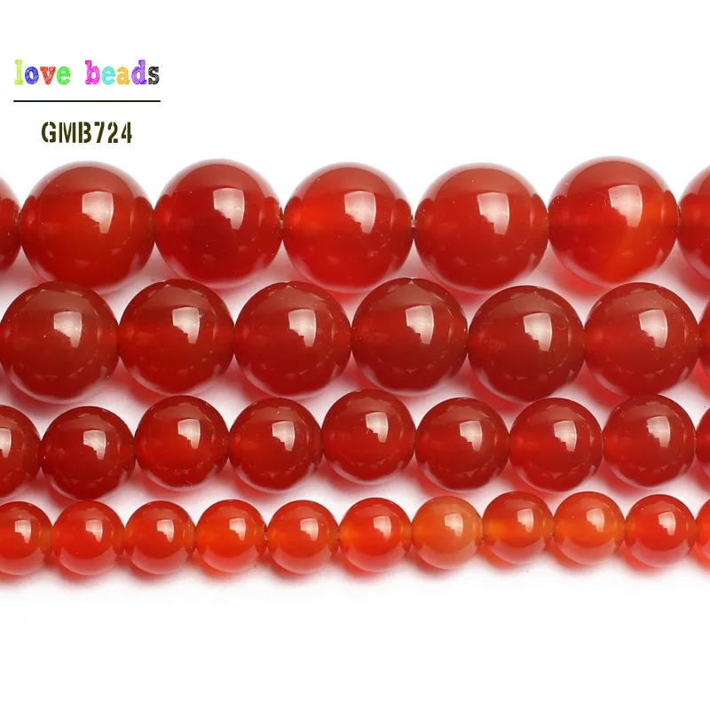 Natural Stone Beads Smooth Round Red Carnelian Onyx Loose Beads For Jewelry Making 15.5\