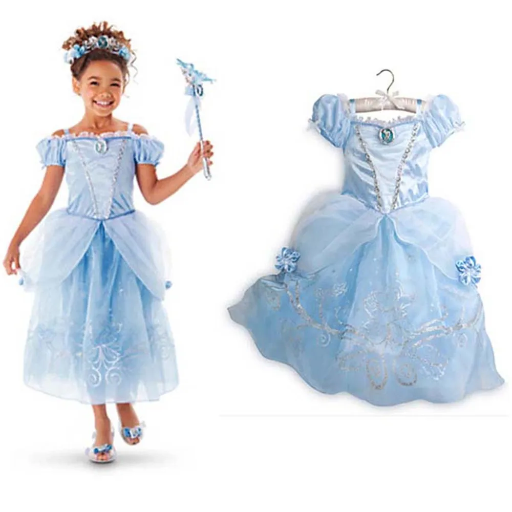 Sofia Cinderella Rapunzel Belle Snow White 2017 Girls Kids Short Sleeve Princess Dresses Up Teenage Party Dress Cosplay Costume