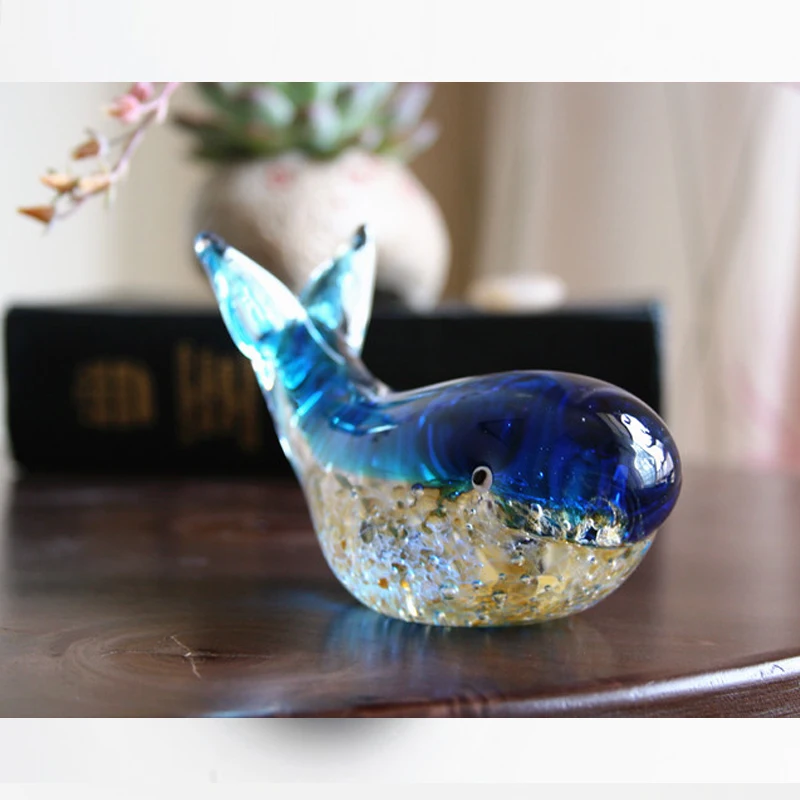 Blue Tropical Crystal Fish Glass Sculpture Modern Art Favor Glass Whale Gift Artwork Home Decoration Glaze Figurines & Miniature