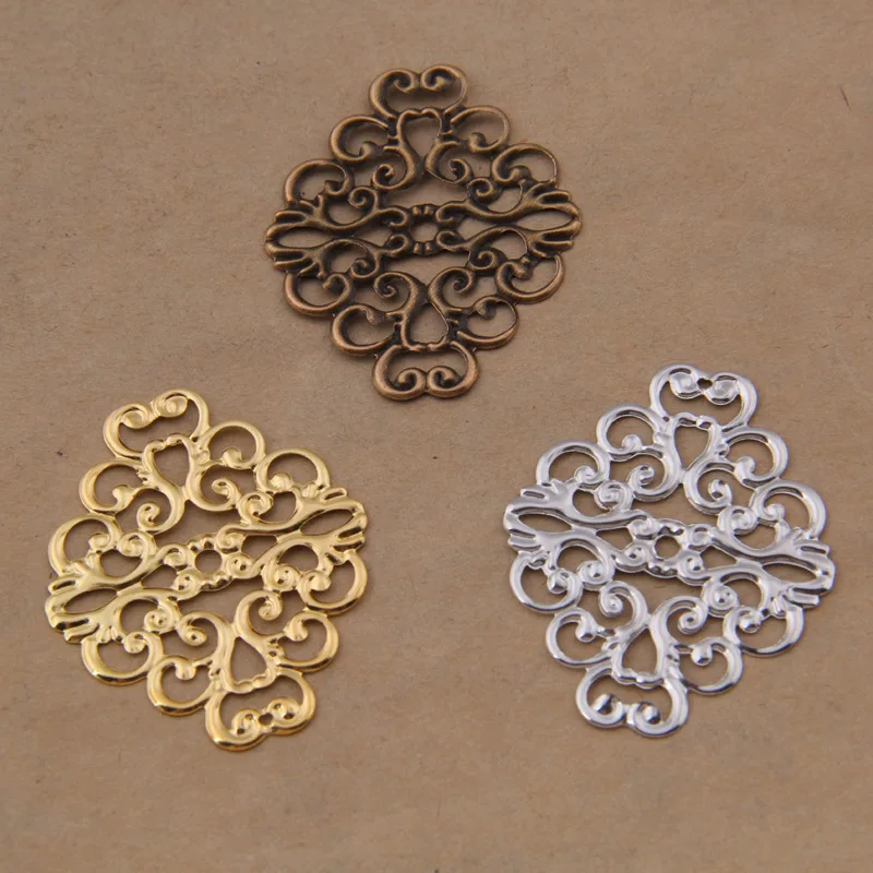 10pcs Gold/Rhodium/Bronze Iron 37x30mm Hollow Engrave Flower Motif Jewelry Accessories Art Jewelry Making Components Craft