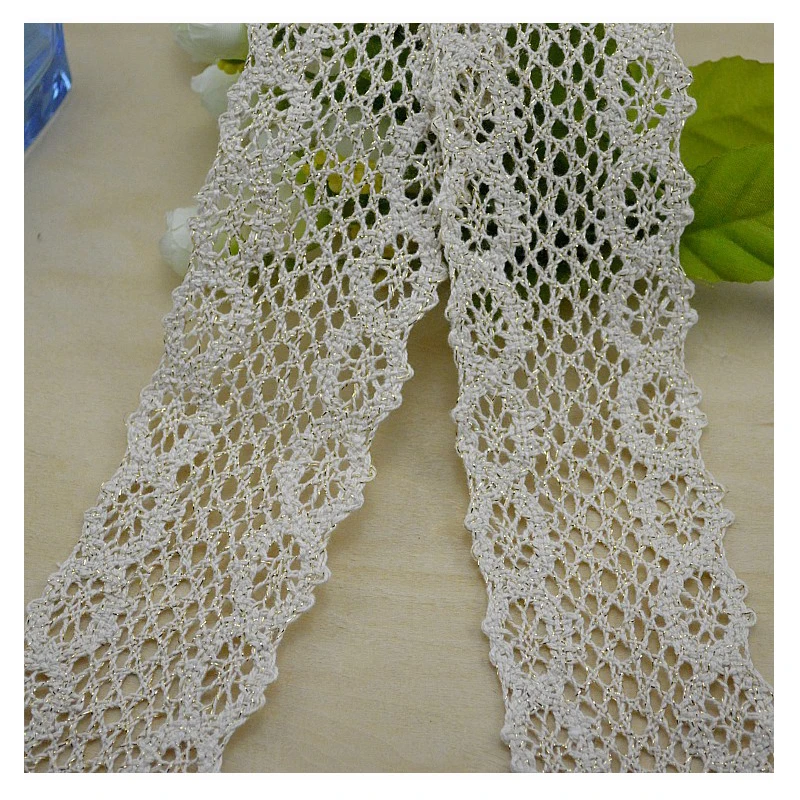 6cm Stylish Natural Color(Beige) Gold thread Cotton Lace Flower Bilateral Trimming Lace Crocheted Lace Scrapbooking Accessories