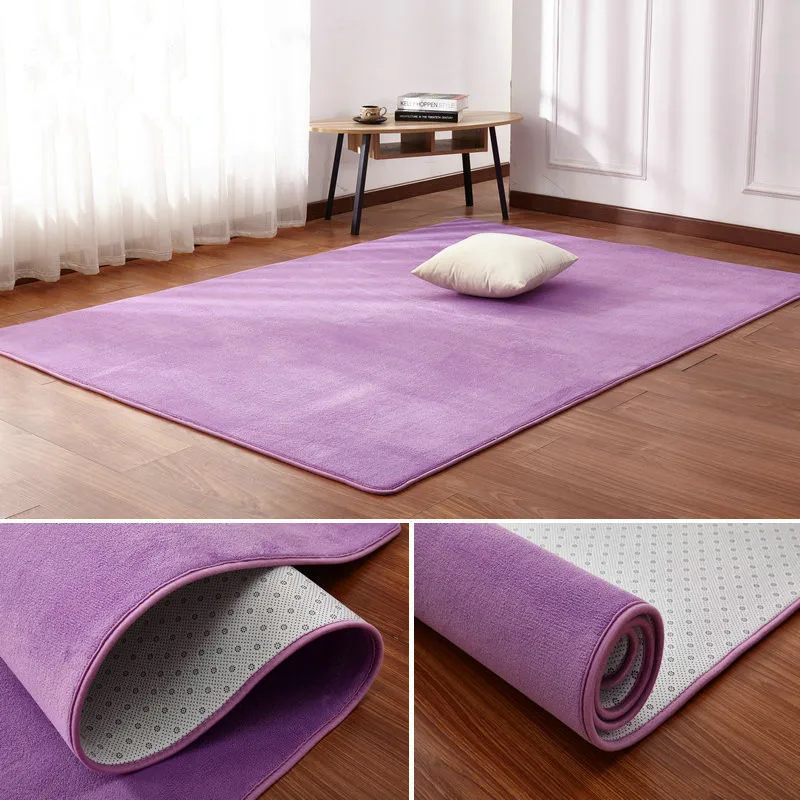 Solid color thick coral fleece carpet living room coffee table blanket bedroom bedside rectangular window rug Tatami yoga mat