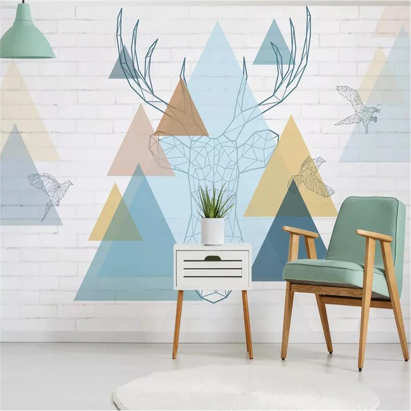 Decorative wallpaper Geometric triangle abstract moose in northern Europe hand-painted background