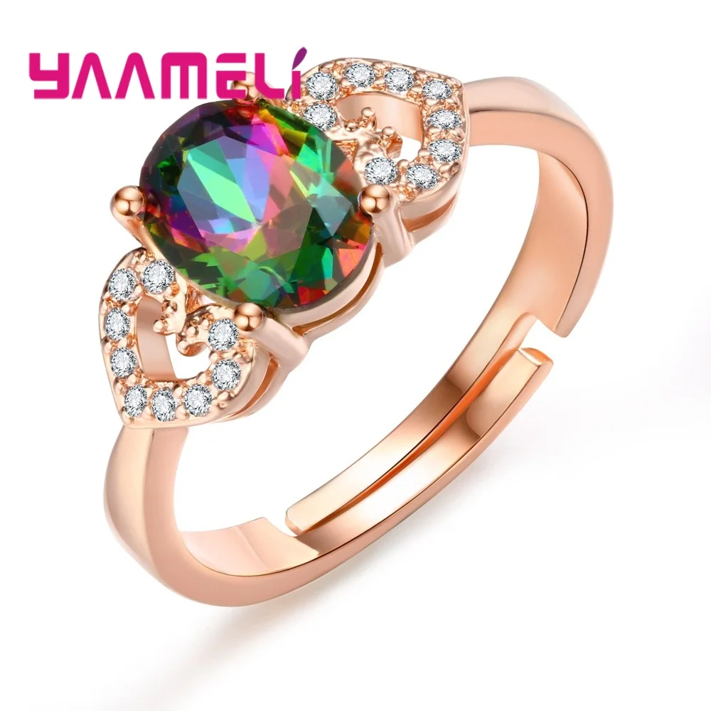 New Arrival Romantic Heart Design Rose Gold Opening Finger Rings AAA+ Cubic Zirconia Crystal Jewelry For Women Girls