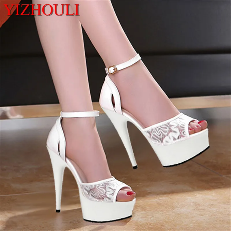 

White wedding bride shoes Package with stage dress shoes fine 15 cm super high heels with waterproof sandals