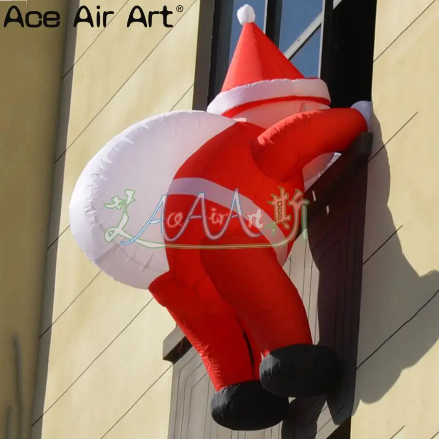 Hot Selling inflatable Christmas Cartoon Decorations Climbing Window Santa Claus with a White Gift Bag