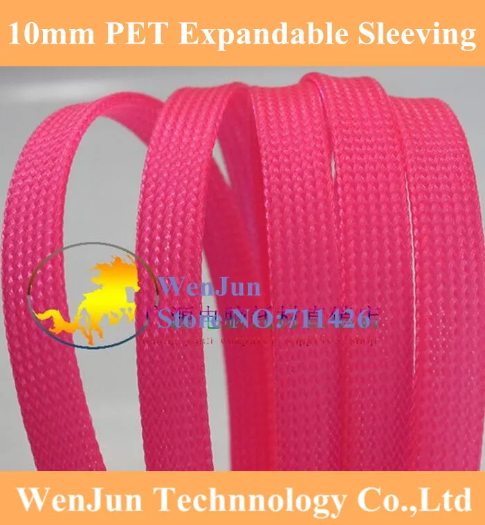 10mm PET Expandable Snakeskin network wire weaving mesh Braided Sleeving for Power cable---Pink Color