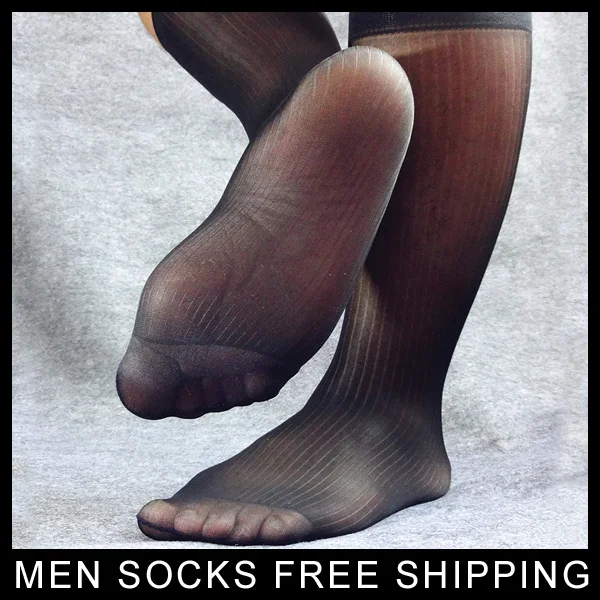 Ultra Thin Sheer Stripe Men Formal Dress Suits Hose Stockings Softy Sexy Men Long Socks Knee High Male Silk Stockings