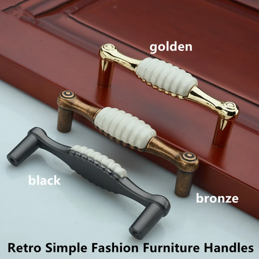 Retro fashion shell ceramic furniture handle 128mm white ceramic dresser handle 96mm bronze black kitchen cabinet drawer pull 5