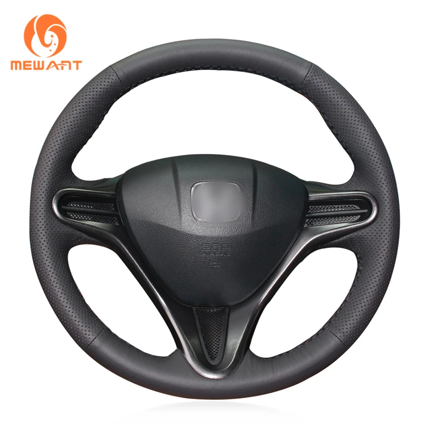 

MEWANT Black Artificial Leather Hand Sew Car Steering Wheel Cover for Honda Civic 8 Civic Type R 2006 2007 2008-2011 (3-Spoke)