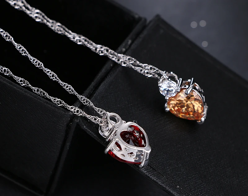 Emmaya New Fashion Heart Shaped Zircon Necklace White Gold Color Red Champagne Crystal Necklaces for Women Anniversary Jewelry