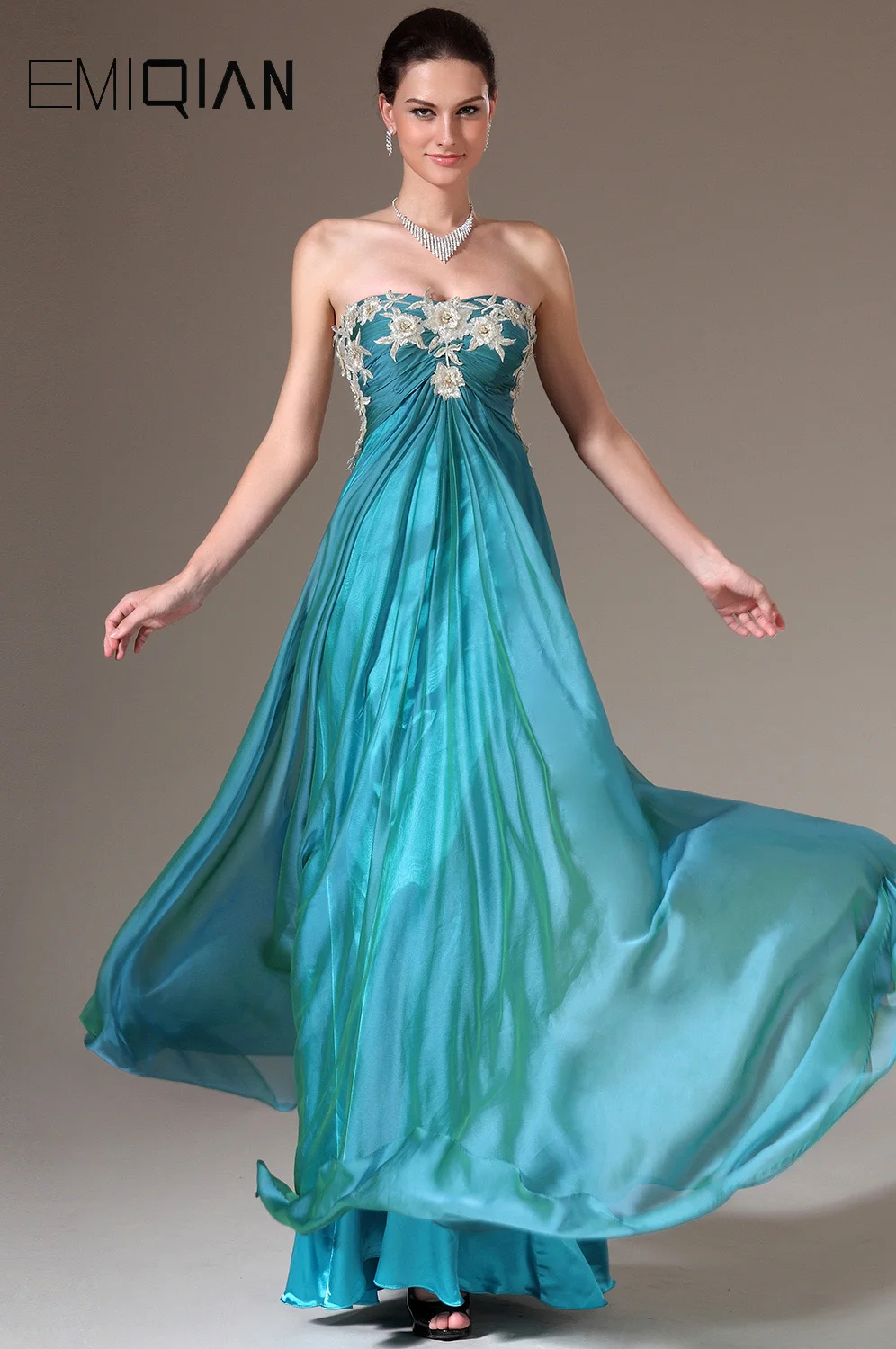 Freeship New Embroidered Strapless Sweetheart Empire A-Line Prom Dress