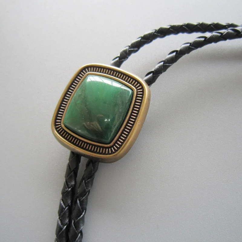 Vintage banhado a ouro artesanato natureza za greenstone bolo gravata pescoço gravata colar