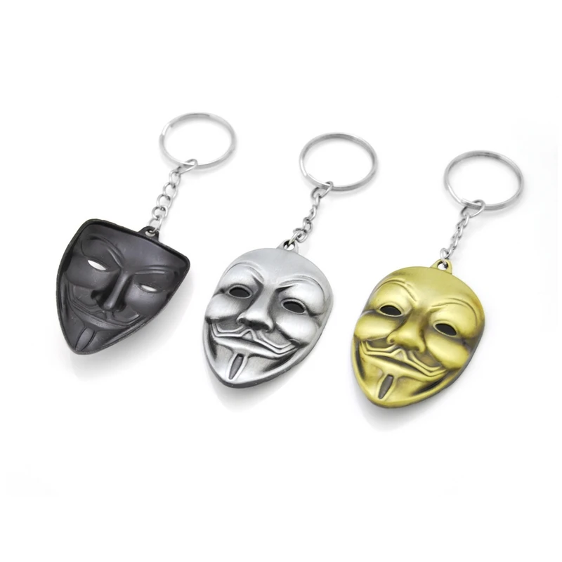 Brand New Movie Series Key Chain V for Vendetta Hacker Mask New Keychain for Keys Chaveiro Llavero Keychain 3 Colors Male Gift