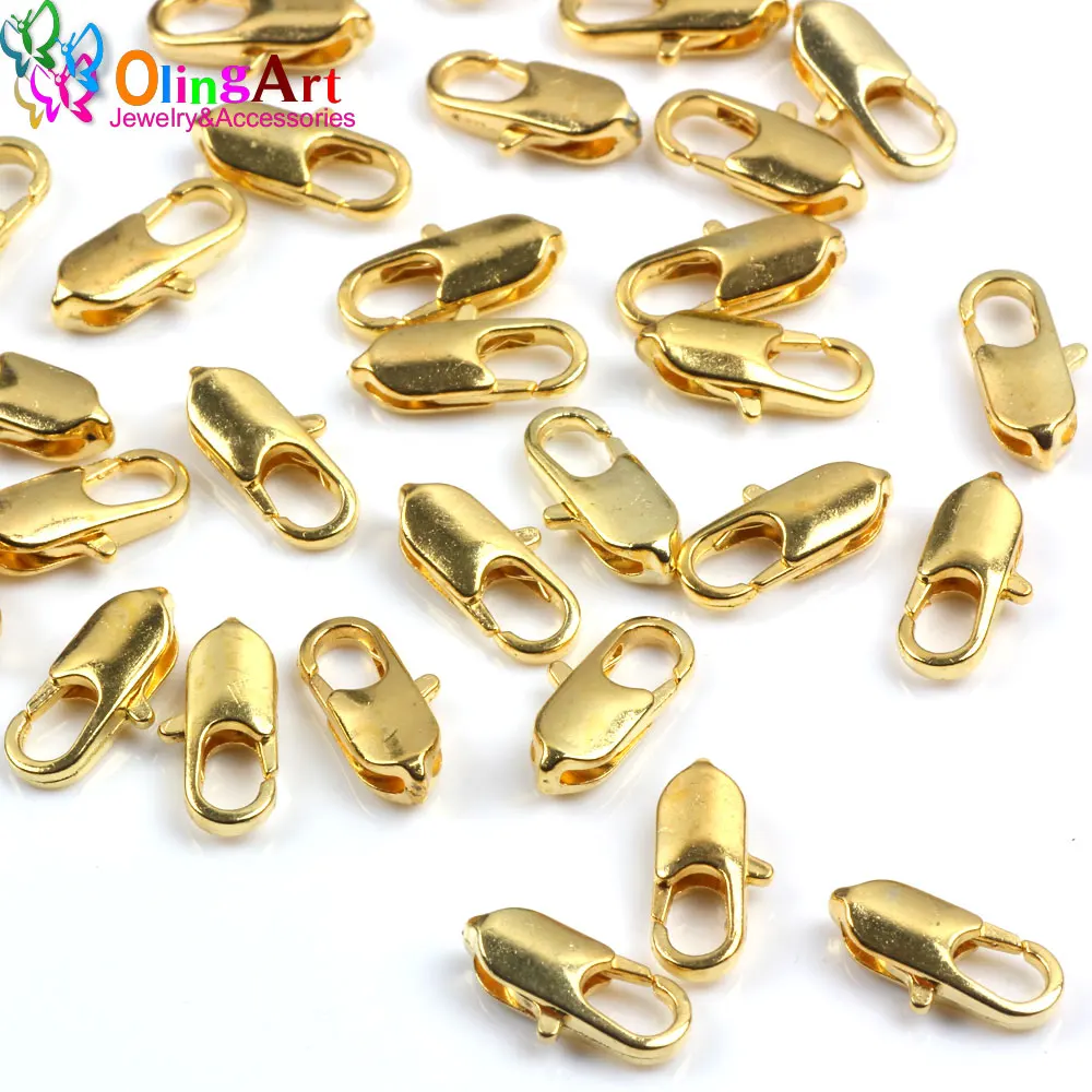 OlingArt 14mm 24PCS/lot Sale Copper Lobster clasp Screw Clasps DIY Necklace Bracelet Jewelry making  Silver-color/Golden image 3