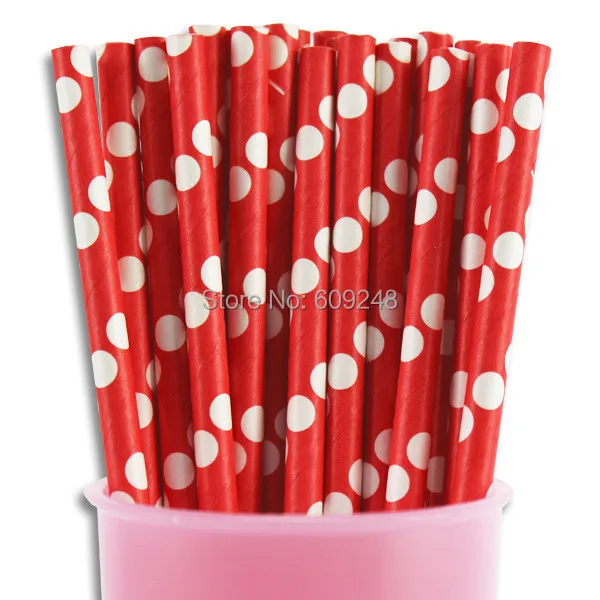 100 Pcs Mixed Colors Disposable Biodegradable Christmas Party Decorations White Polka Dot Red Paper Straws