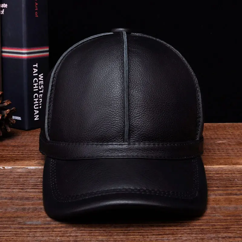 HL028 Genuine Leather Men Baseball Cap Hat New Brand Men\'s Real Leather Adult Solid Adjustable Caps/hats