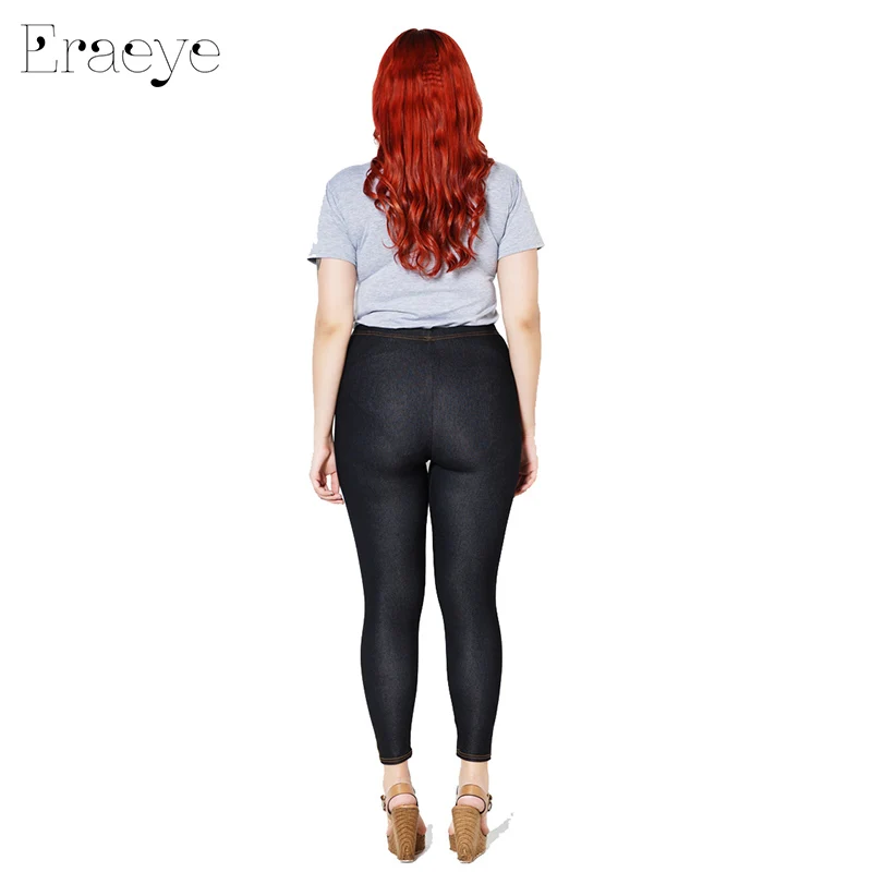 ERAEYE – faux jean pour femme, pantalon, grande taille 5xl, haute élasticité, slim, noir, bleu, Denim, Sexy, crayon, taille moyenne