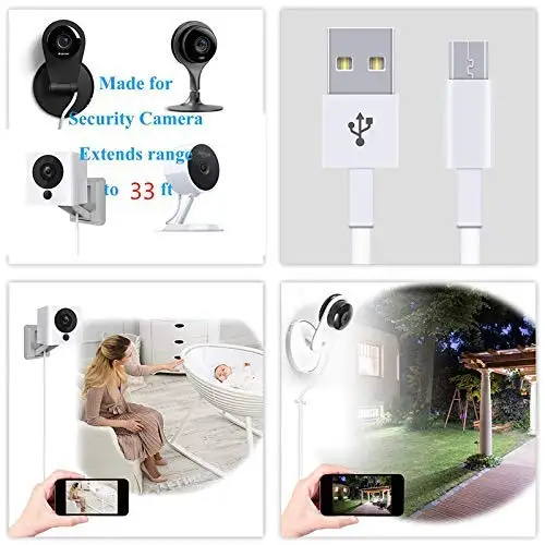 Power Cable for WyzeCam,WyzeCam Pan,YI Camera,NestCam Indoor,Netvue,,USB to Micro USB1m2m3m5m8m10m