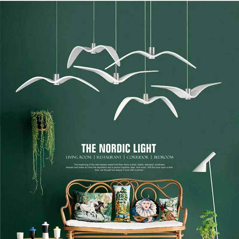 Nordic Art Design Seagull Pendant Light Creative White Seagull Livingroom Study Bar Coffee Shop Suspension Light Fixtures