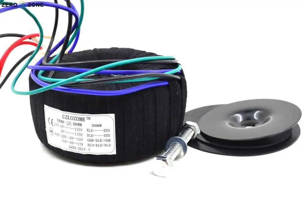 

GZLOZONE 200W Black Cloth Toroid Transformer 200VA 2X115V For Amplifier 17V-0-17V 12V-0-12V