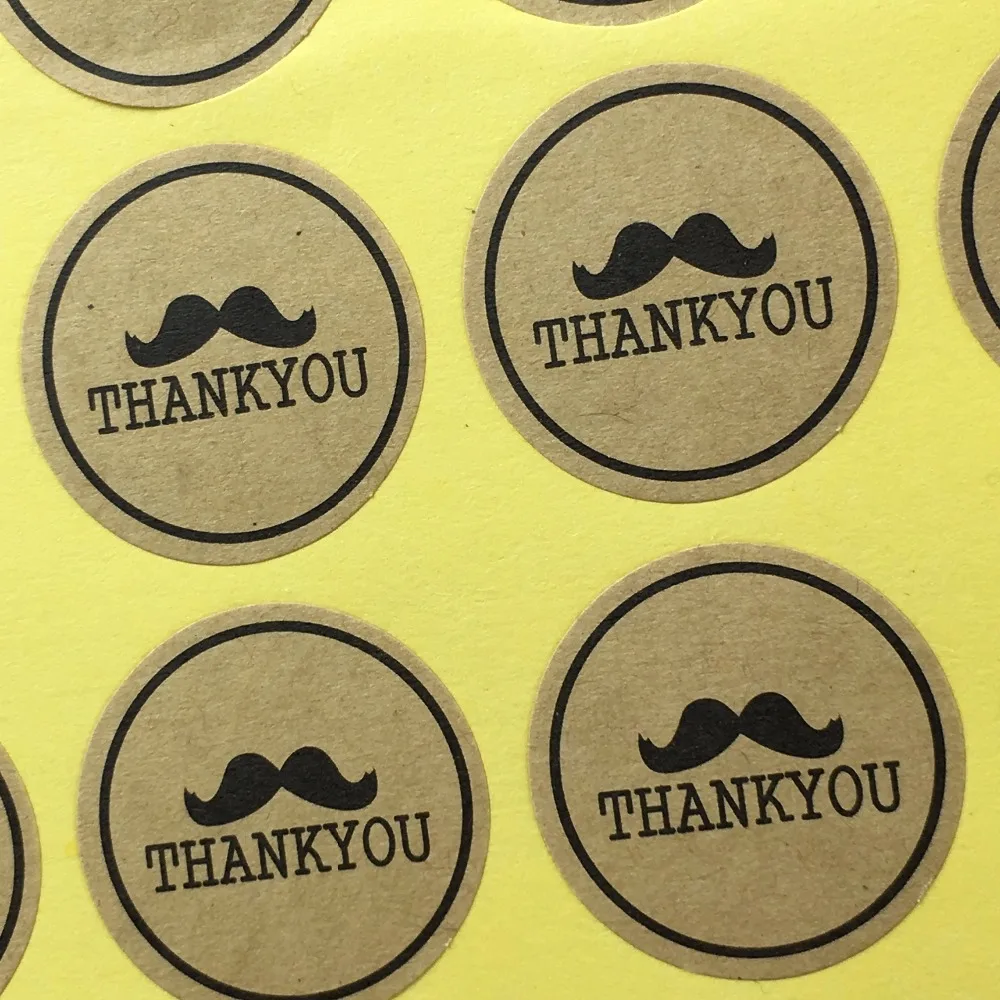 

Fashion 5000PCS/Lot 3cm kraft Printed above "Thank You"and Beard Sticker Labels Adhesive Stickers DIY For Box/gift/envelope