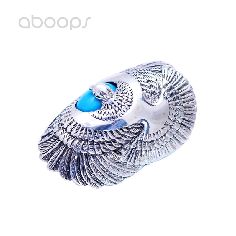 

Big 925 Sterling Silver Eagle Ring with Blue Torquoise for Men Boys,Free Shipping