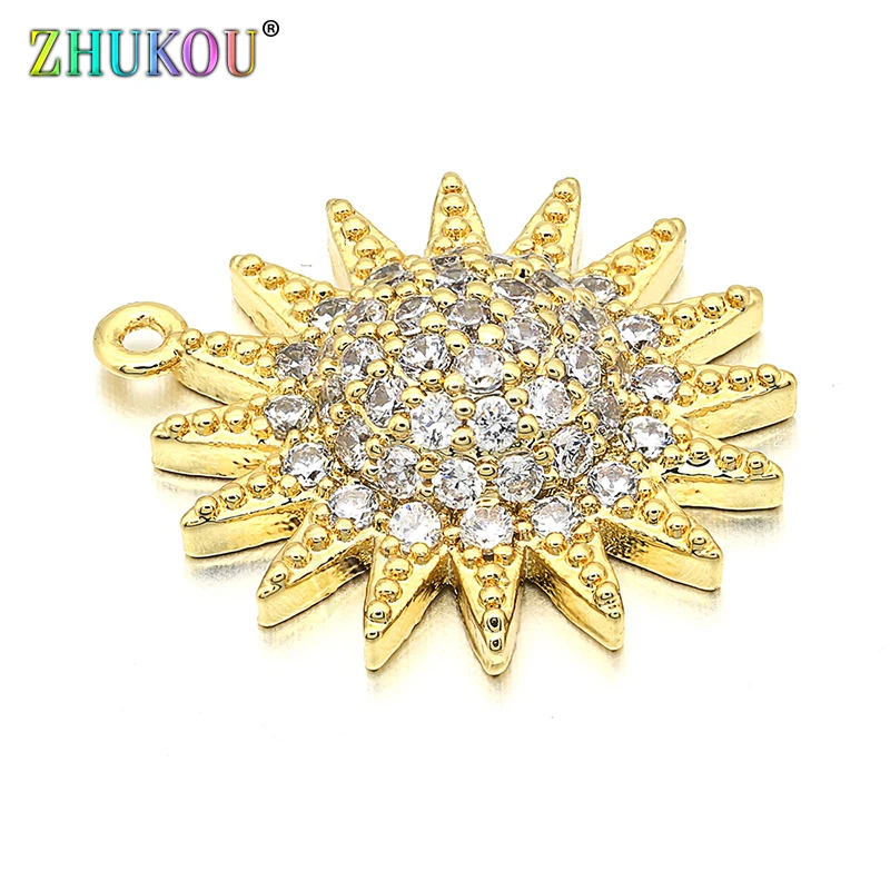 18*20mm Brass Cubic Zirconia Flower Charms Pendants DIY Jewelry Findings Accessories, Hole: 1mm, Model: VD285