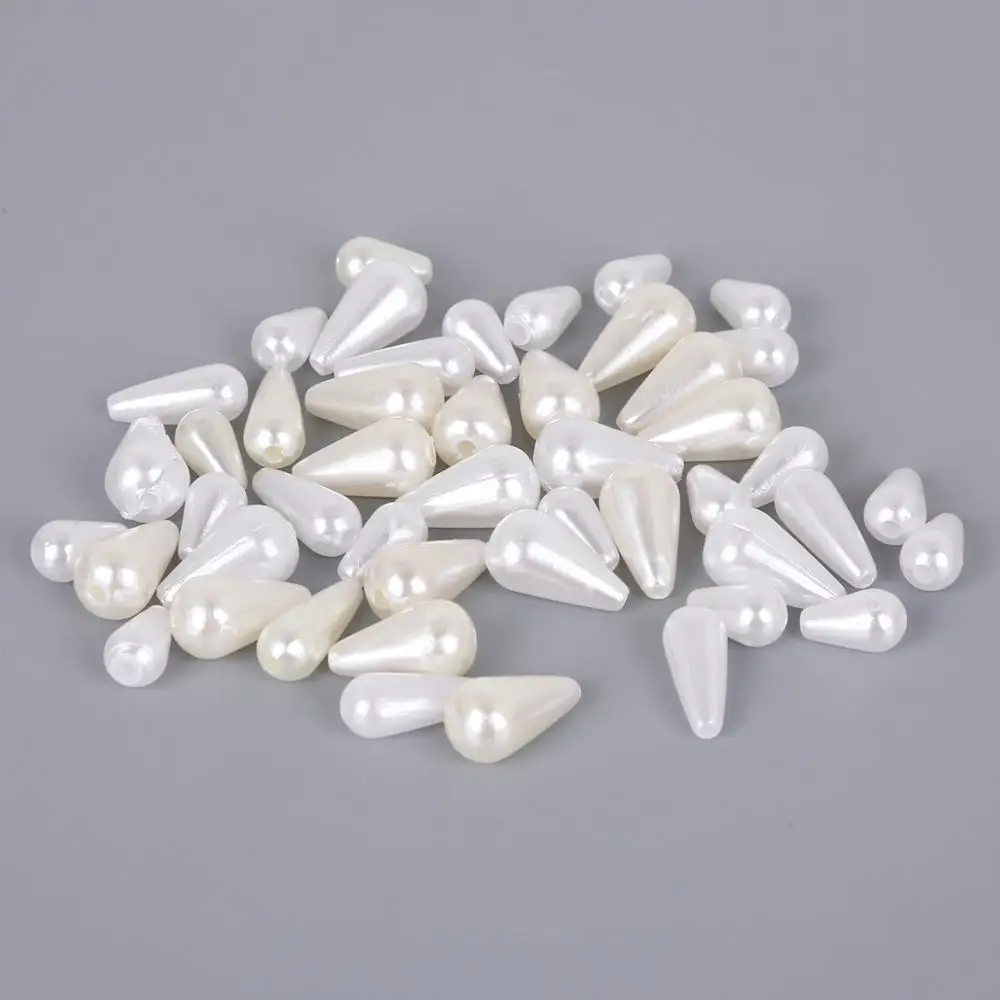 6x10 6x14 8x14mm 50-100pcs Tear Drop Round White Pearl Imitation Plastic ABS Beads For Jewelry Making Neckalce Findings DIY