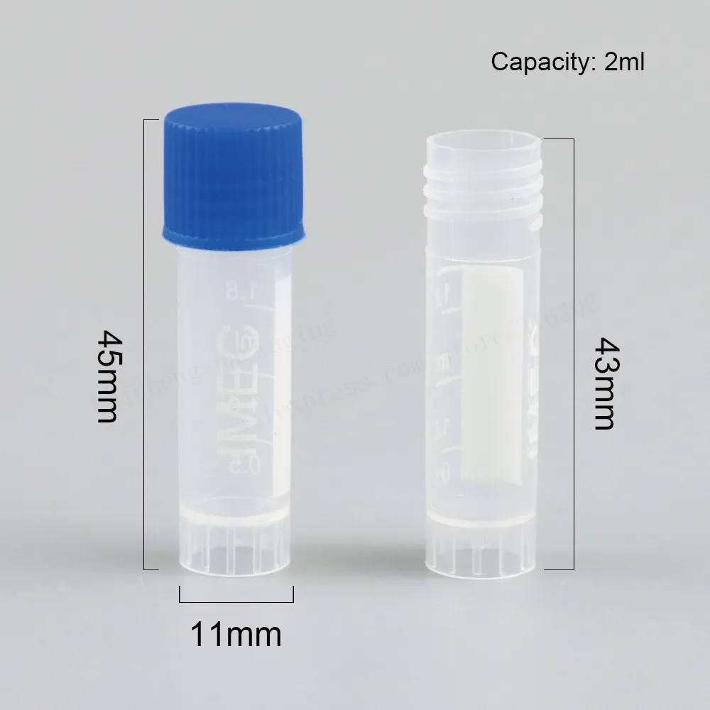 200pcs/lot Experiment supplies 1.8ml Mini Freezing PP Tube 2CC PP Silicone Gasket Sealing Good Sterilizing