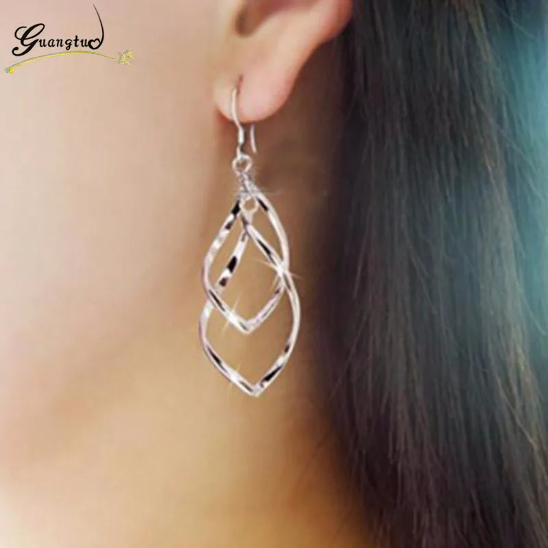 Hollow Leaf Twist Rhombus Multilayer Drop Earrings For Women Long Dangle Earring Brincos Bijoux boucle d\'oreille Jewelry