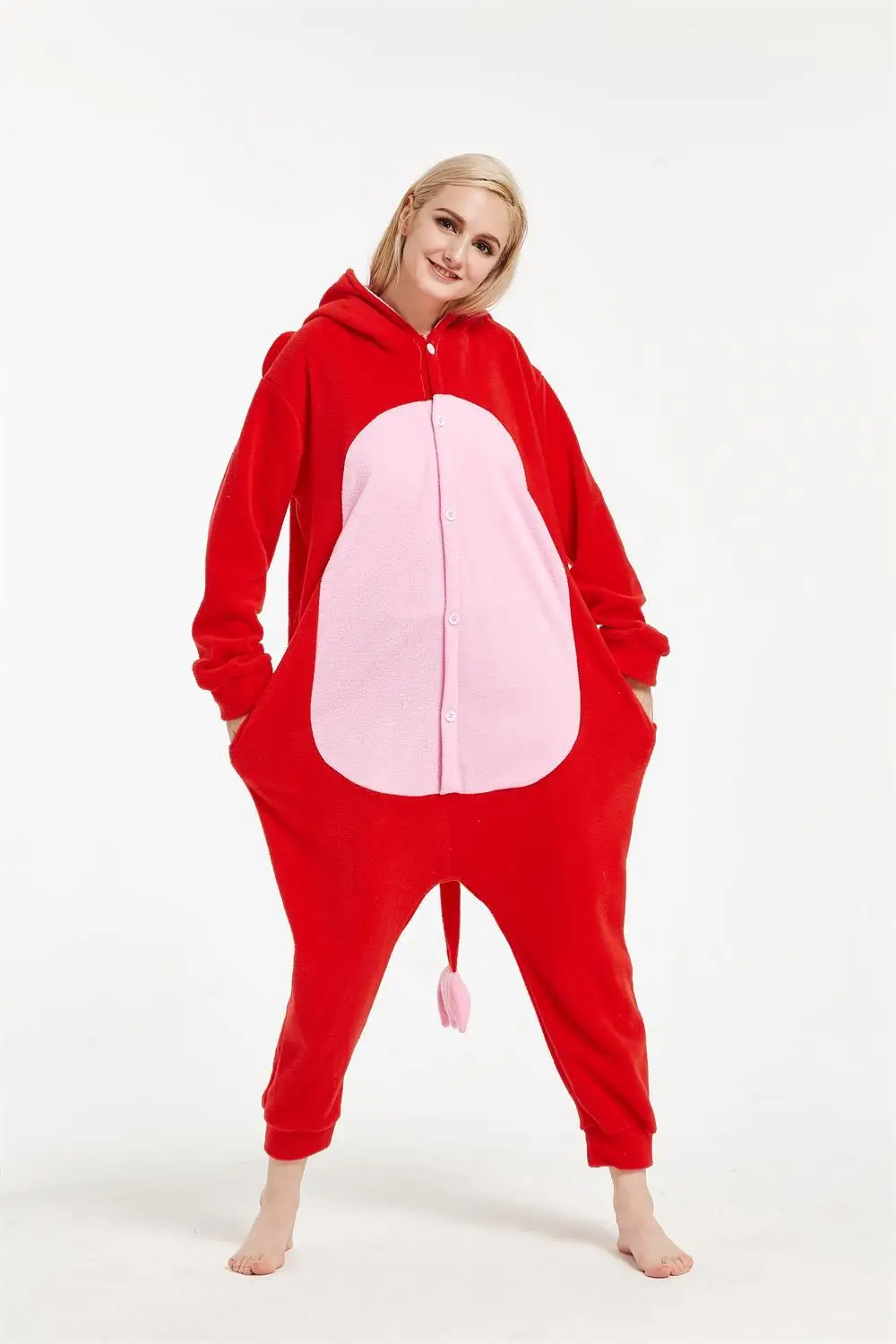 Kigurumi Onesies-Pijama de elefante rojo para adulto, ropa de dormir, estilo Anime, cálido