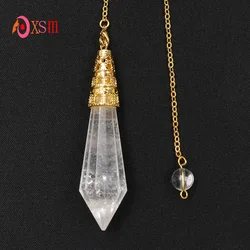 XSM Light Yellow Gold Color Natural Rock Crystal Stone Hexagon Pyramid Reiki Healing Pendulum Pendants Fashion Jewellery 1 Pc