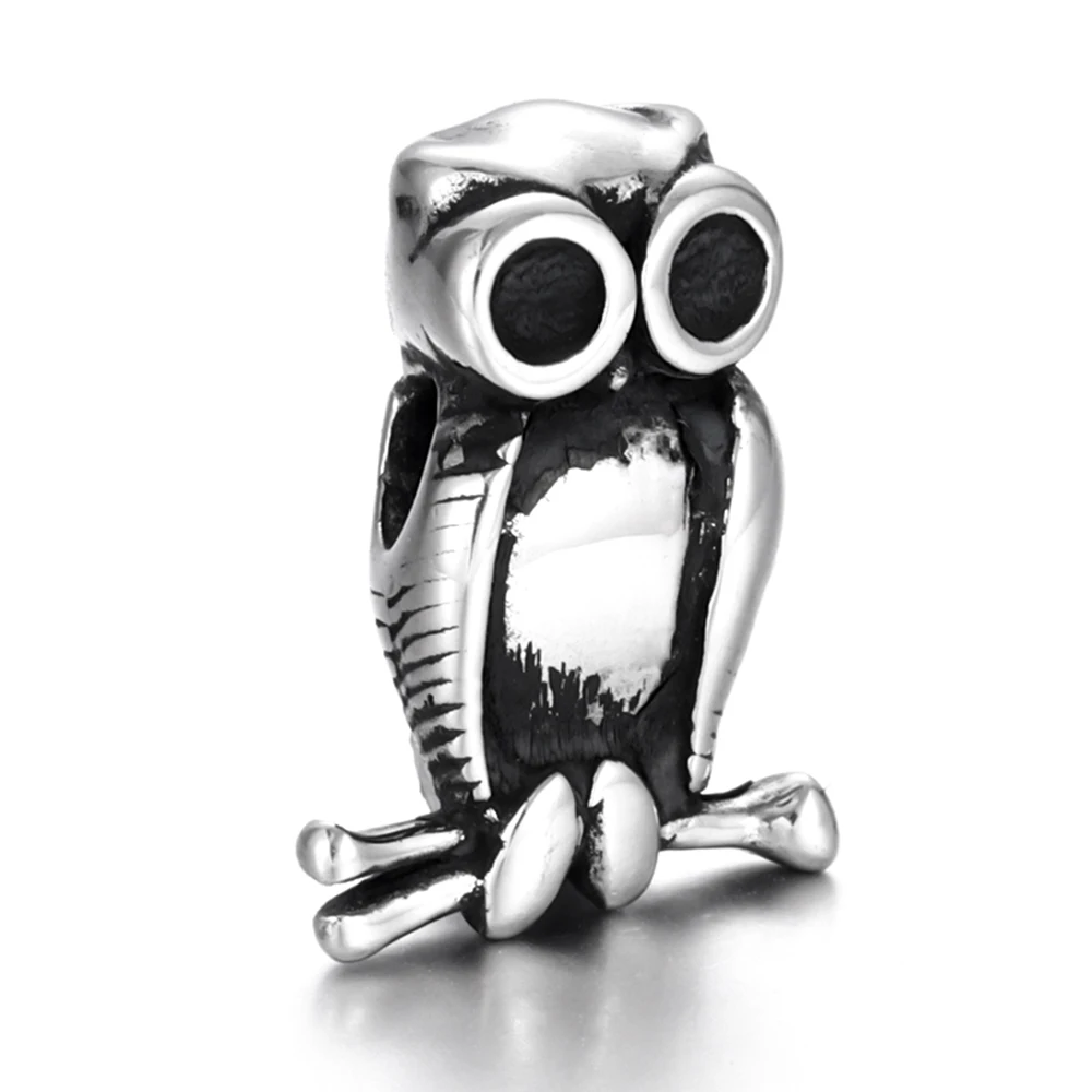 Stainless Steel Beads Owl 2mm Hole Blacken Animal Charms for Beaded Chain Bracelet Supplies Handmade DIY Jewelry Making Findings